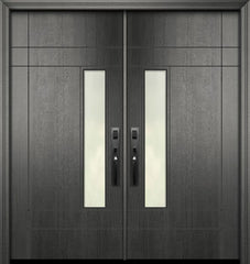 WDMA 64x80 Door (5ft4in by 6ft8in) Exterior Mahogany 80in Double Santa Barbara Contemporary Door w/Textured Glass 1