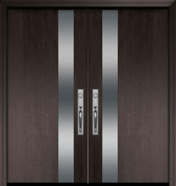 WDMA 64x80 Door (5ft4in by 6ft8in) Exterior Mahogany 80in Double Costa Mesa Solid Contemporary Door 1