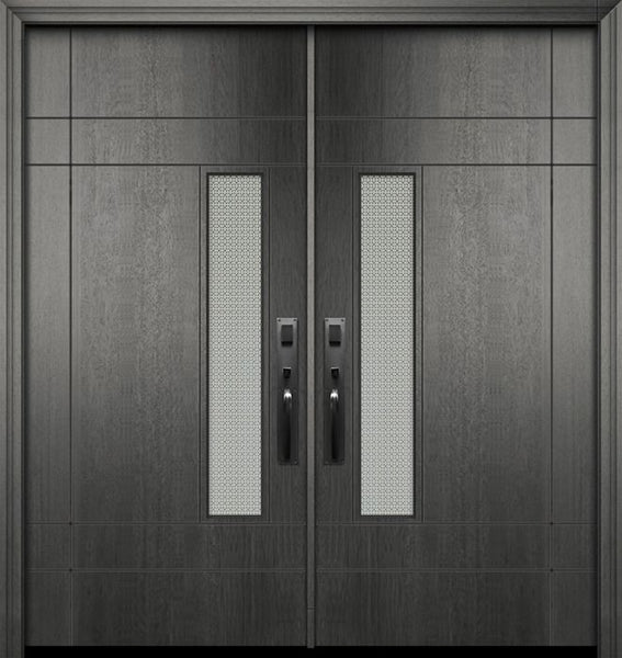WDMA 64x80 Door (5ft4in by 6ft8in) Exterior Mahogany 80in Double Santa Barbara Contemporary Door w/Metal Grid 1