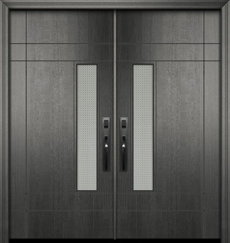 WDMA 64x80 Door (5ft4in by 6ft8in) Exterior Mahogany 80in Double Santa Barbara Contemporary Door w/Metal Grid 1