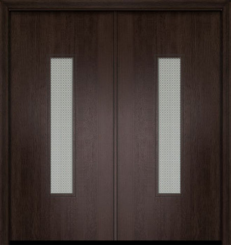 WDMA 64x80 Door (5ft4in by 6ft8in) Exterior Mahogany 80in Double Malibu Contemporary Door w/Metal Grid 1