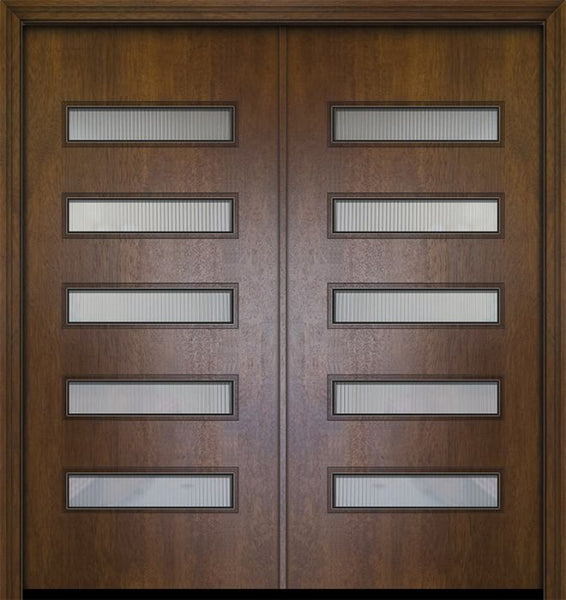 WDMA 64x80 Door (5ft4in by 6ft8in) Exterior Mahogany 80in Double Beverly Contemporary Door w/Metal Grid 1