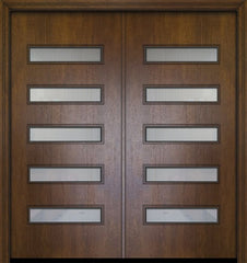 WDMA 64x80 Door (5ft4in by 6ft8in) Exterior Mahogany 80in Double Beverly Contemporary Door w/Metal Grid 1