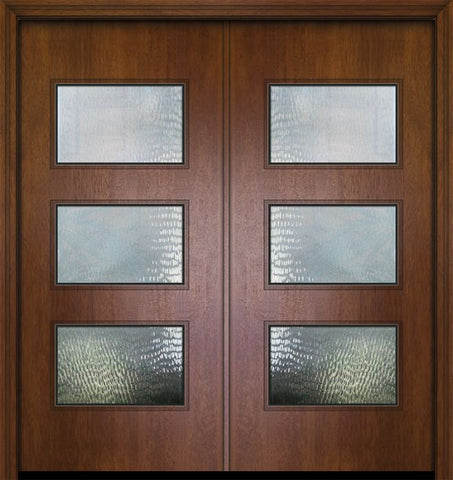 WDMA 64x80 Door (5ft4in by 6ft8in) Exterior Mahogany 80in Double Santa Monica Contemporary Door w/Textured Glass 1