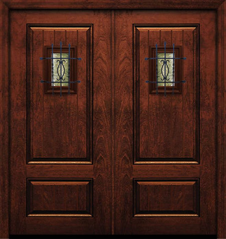 WDMA 64x80 Door (5ft4in by 6ft8in) Exterior Mahogany IMPACT | 80in Double 2 Panel Square V-Grooved Door with Speakeasy 1