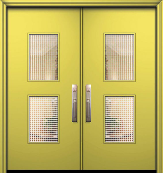 WDMA 64x80 Door (5ft4in by 6ft8in) Exterior Smooth 80in Double Newport Solid Contemporary Door w/Metal Grid 1