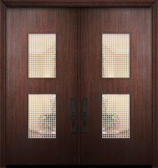 WDMA 64x80 Door (5ft4in by 6ft8in) Exterior Mahogany 80in Double Newport Solid Contemporary Door w/Metal Grid 1