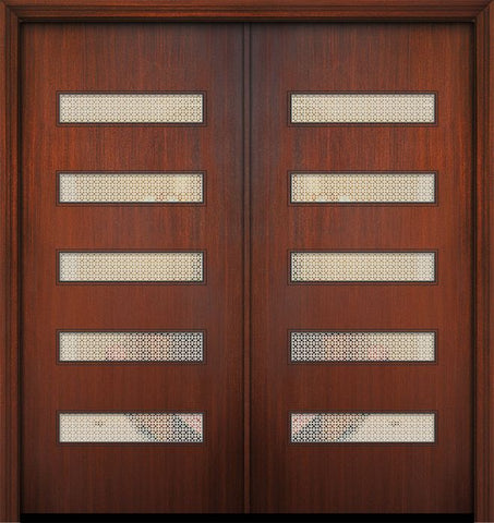 WDMA 64x80 Door (5ft4in by 6ft8in) Exterior Mahogany 80in Double Beverly Solid Contemporary Door w/Metal Grid 1