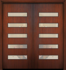 WDMA 64x80 Door (5ft4in by 6ft8in) Exterior Mahogany 80in Double Beverly Solid Contemporary Door w/Metal Grid 1