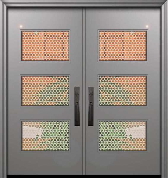WDMA 64x80 Door (5ft4in by 6ft8in) Exterior Smooth 80in Double Santa Monica Solid Contemporary Door w/Metal Grid 1