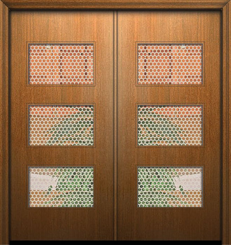 WDMA 64x80 Door (5ft4in by 6ft8in) Exterior Mahogany 80in Double Santa Monica Solid Contemporary Door w/Metal Grid 1