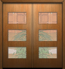 WDMA 64x80 Door (5ft4in by 6ft8in) Exterior Mahogany 80in Double Santa Monica Solid Contemporary Door w/Metal Grid 1