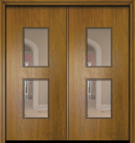WDMA 64x80 Door (5ft4in by 6ft8in) Exterior Mahogany 80in Double Newport Contemporary Door w/Textured Glass 1