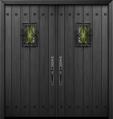 WDMA 64x80 Door (5ft4in by 6ft8in) Exterior Mahogany IMPACT | 80in Double Plank Door with Speakeasy / Clavos 1