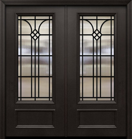 WDMA 64x80 Door (5ft4in by 6ft8in) Exterior 80in ThermaPlus Steel Cantania 1 Panel 3/4 Lite GBG Double Door 1
