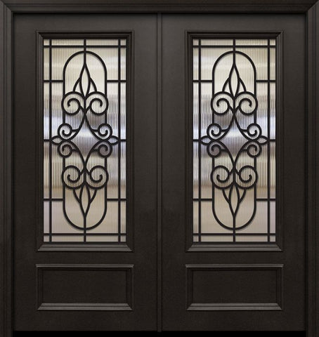 WDMA 64x80 Door (5ft4in by 6ft8in) Exterior 80in ThermaPlus Steel Salento 1 Panel 3/4 Lite GBG Double Door 1