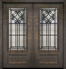 WDMA 64x80 Door (5ft4in by 6ft8in) Exterior 80in ThermaPlus Steel Novara 1 Panel 3/4 Lite GBG Double Door 1