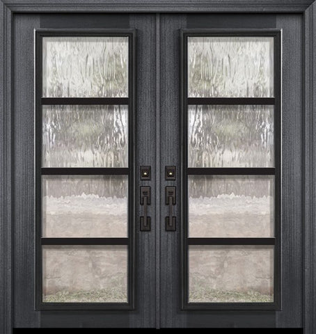 WDMA 64x80 Door (5ft4in by 6ft8in) Exterior Mahogany 80in Double Full Lite Urban Steel Grille Portobello Door 1