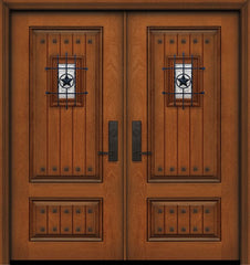 WDMA 64x80 Door (5ft4in by 6ft8in) Exterior Mahogany IMPACT | 80in Double 2 Panel Square V-Grooved Door with Speakeasy / Clavos 1