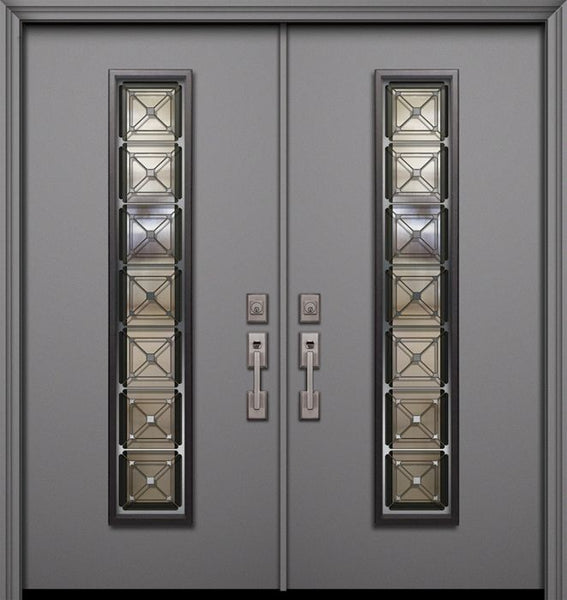 WDMA 64x80 Door (5ft4in by 6ft8in) Exterior Smooth 80in Double Malibu Solid Contemporary Door with Speakeasy 1