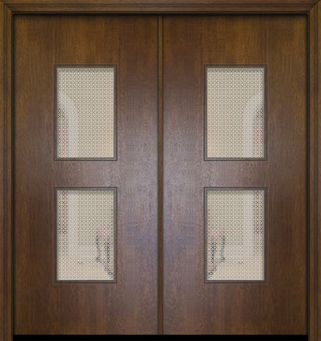 WDMA 64x80 Door (5ft4in by 6ft8in) Exterior Mahogany 80in Double Newport Contemporary Door w/Metal Grid 1