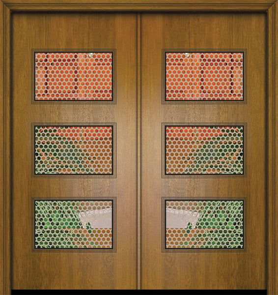 WDMA 64x80 Door (5ft4in by 6ft8in) Exterior Mahogany 80in Double Santa Monica Contemporary Door w/Metal Grid 1