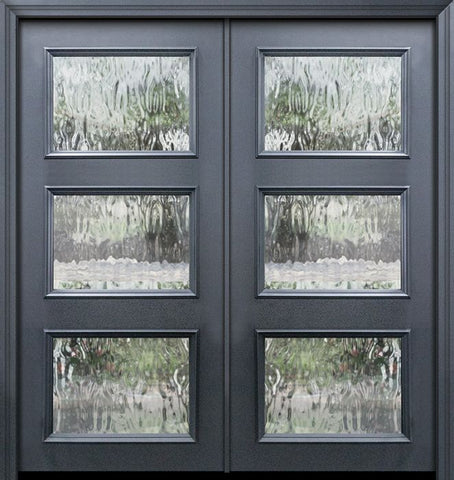 WDMA 64x80 Door (5ft4in by 6ft8in) Exterior 80in ThermaPlus Steel 3 Lite Continental Double Door w/ Textured Glass 1
