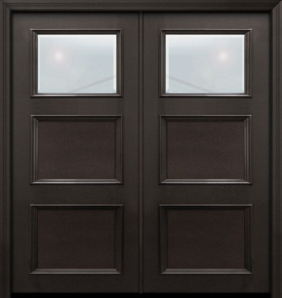 WDMA 64x80 Door (5ft4in by 6ft8in) Exterior 80in ThermaPlus Steel 1 Lite 2 Panel Continental Double Door w/ Beveled Glass 1