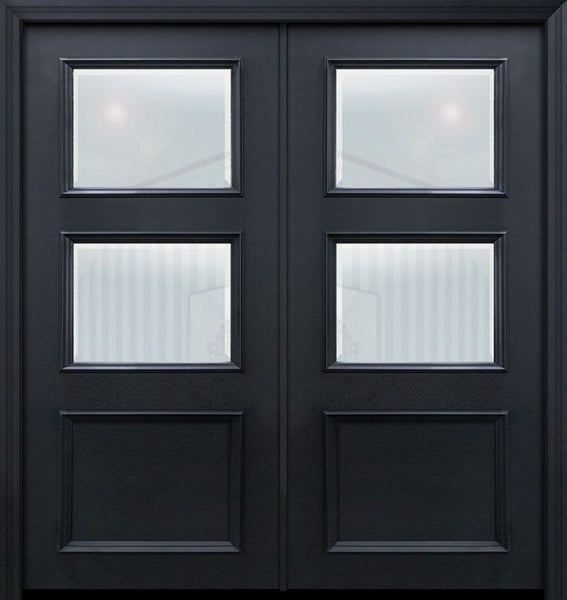 WDMA 64x80 Door (5ft4in by 6ft8in) Exterior 80in ThermaPlus Steel 2 Lite 1 Panel Continental Double Door w/ Beveled Glass 1