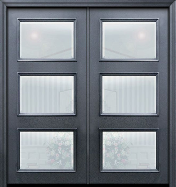 WDMA 64x80 Door (5ft4in by 6ft8in) Exterior 80in ThermaPlus Steel 3 Lite Continental Double Door w/ Beveled Glass 1