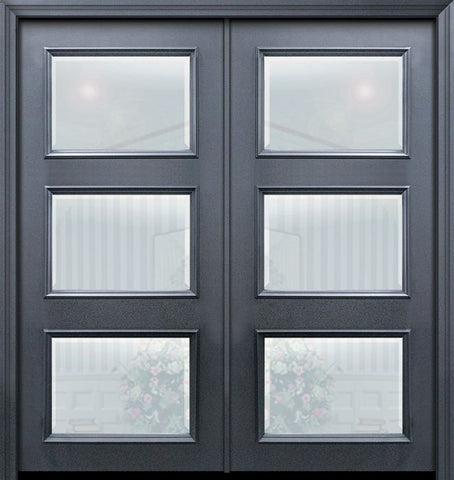 WDMA 64x80 Door (5ft4in by 6ft8in) Exterior 80in ThermaPlus Steel 3 Lite Continental Double Door w/ Beveled Glass 1