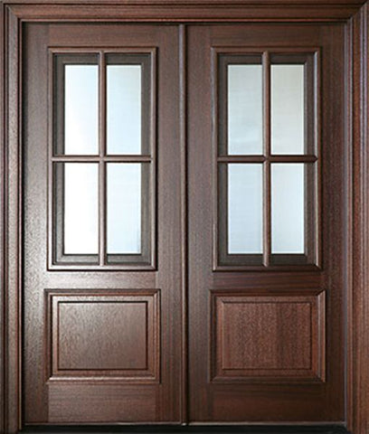WDMA 64x80 Door (5ft4in by 6ft8in) Exterior Swing Mahogany Breezeport TDL 4LT Double Door 2-1/4 Thick 1