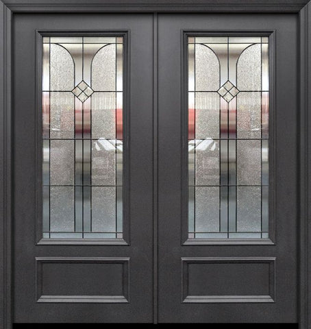 WDMA 64x80 Door (5ft4in by 6ft8in) Exterior 80in ThermaPlus Steel Cantania 1 Panel 3/4 Lite Double Door 1