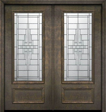 WDMA 64x80 Door (5ft4in by 6ft8in) Exterior 80in ThermaPlus Steel Remington 1 Panel 3/4 Lite Double Door 1
