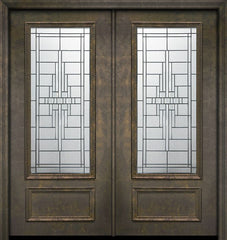 WDMA 64x80 Door (5ft4in by 6ft8in) Exterior 80in ThermaPlus Steel Remington 1 Panel 3/4 Lite Double Door 1