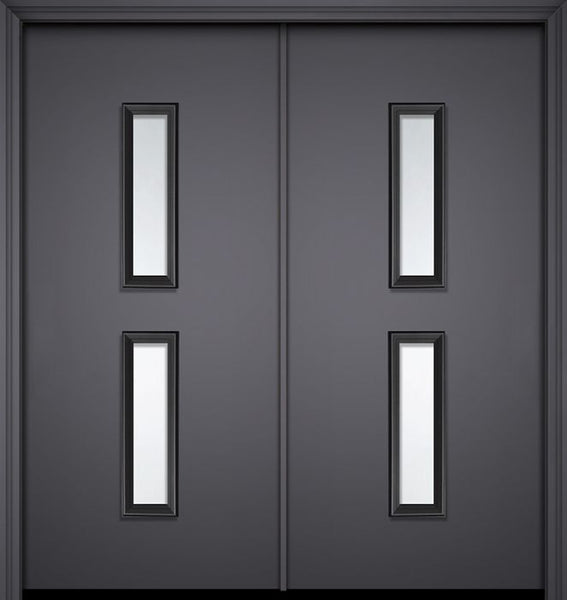 WDMA 64x80 Door (5ft4in by 6ft8in) Exterior 80in ThermaPlus Steel Huntington Contemporary Double Door w/Textured Glass 1
