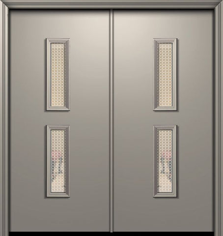 WDMA 64x80 Door (5ft4in by 6ft8in) Exterior 80in ThermaPlus Steel Huntington Contemporary Double Door w/Metal Grid / Clear Glass 1
