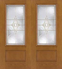 WDMA 64x80 Door (5ft4in by 6ft8in) Exterior Oak Fiberglass Impact Door 3/4 Lite Wellesley 6ft8in Double 1