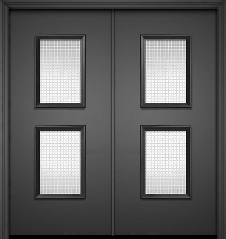 WDMA 64x80 Door (5ft4in by 6ft8in) Exterior 80in ThermaPlus Steel Newport Contemporary Double Door w/Metal Grid / Clear Glass 1