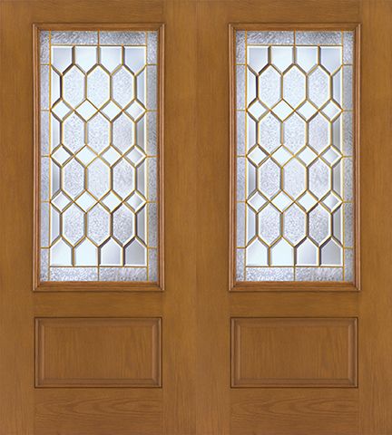 WDMA 64x80 Door (5ft4in by 6ft8in) Exterior Oak Fiberglass Impact Door 3/4 Lite Crystalline 6ft8in Double 1