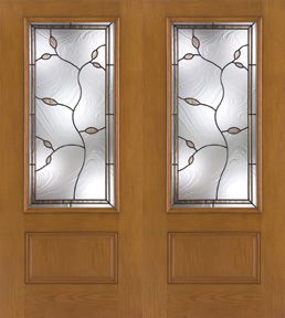WDMA 64x80 Door (5ft4in by 6ft8in) Exterior Oak Fiberglass Impact Door 3/4 Lite Avonlea 6ft8in 2 Sidelight 1