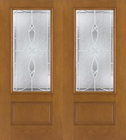 WDMA 64x80 Door (5ft4in by 6ft8in) Exterior Oak Fiberglass Impact Door 3/4 Lite Blackstone 6ft8in Double 1