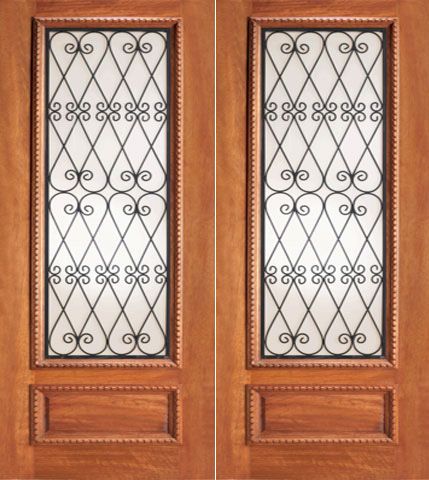 WDMA 64x84 Door (5ft4in by 7ft) Exterior Mahogany Decorative Iron Scrollwork Glass Double Door 1