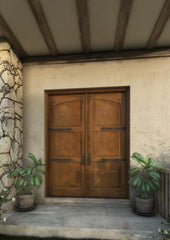 WDMA 64x84 Door (5ft4in by 7ft) Interior Swing Mahogany Arch Top 2 Panel Rustic-Old World Home Style Exterior or Double Door with Corner Straps / Straps 1