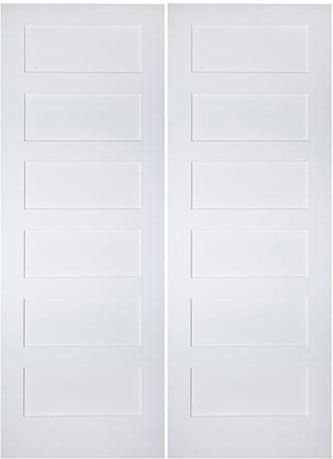 WDMA 64x96 Door (5ft4in by 8ft) Interior Swing Smooth 96in 6 Panel Primed Shaker 1-3/4in Double Door 1