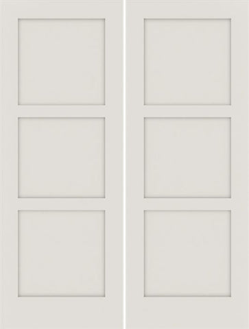 WDMA 64x96 Door (5ft4in by 8ft) Interior Swing Smooth 96in 20 min Fire Rated Primed 3 Panel Shaker Double Door|1-3/4in Thick 1