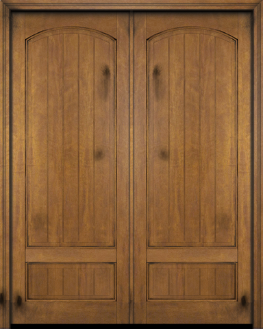 WDMA 64x96 Door (5ft4in by 8ft) Interior Swing Mahogany 2 Panel Arch Top V-Grooved Plank Exterior or Double Door 1