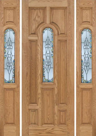 WDMA 64x96 Door (5ft4in by 8ft) Exterior Oak Carrick Single Door/2side w/ Tiffany Glass - 8ft Tall 1