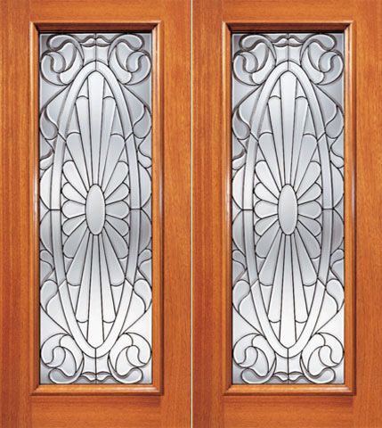 WDMA 64x96 Door (5ft4in by 8ft) Exterior Mahogany Contemporary Oval Design Beveled Glass Double Door Full lite 1