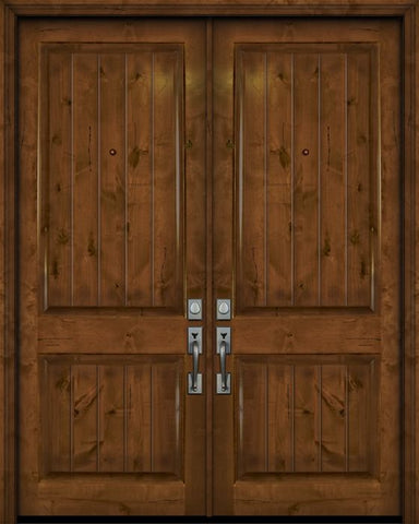 WDMA 64x96 Door (5ft4in by 8ft) Exterior Knotty Alder 96in Double 2 Panel V-Grooved Estancia Alder Door 1